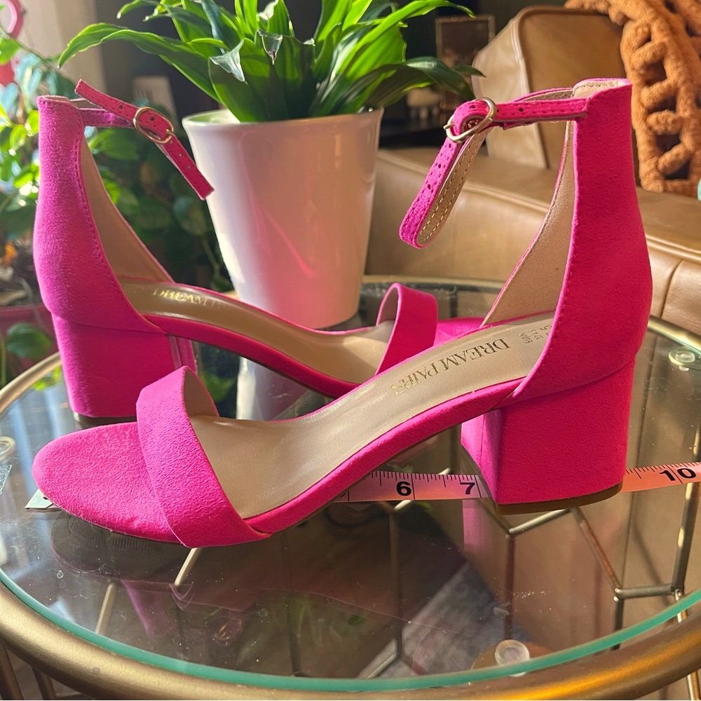 Dreampairs Women’s Pink Suede Dressy / Prom Strappy Chunky Heel Shoe 6.5 fits 7